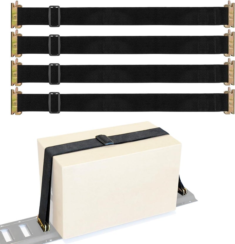 MorScan 4 Pack E-Track Bungee Tie-Down Straps, 24"-48" Length Adjustable 2" Width Black Bungee Straps, Secure Cargo to Wall/Floor in Trucks, Enclosed Trailers, Vans, Warehouses, Garages, Workshops - Image 1
